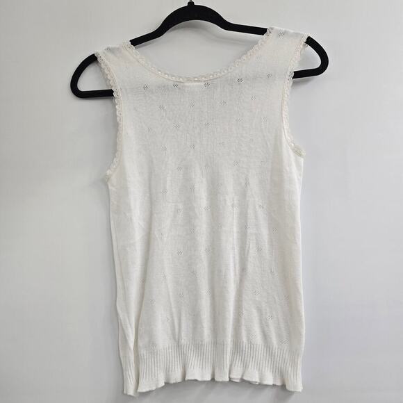 Wolsey Women’s White Knit Tank Top Sweater Lace L VTG Y2K Minimalist cottagecore - Picture 7 of 7